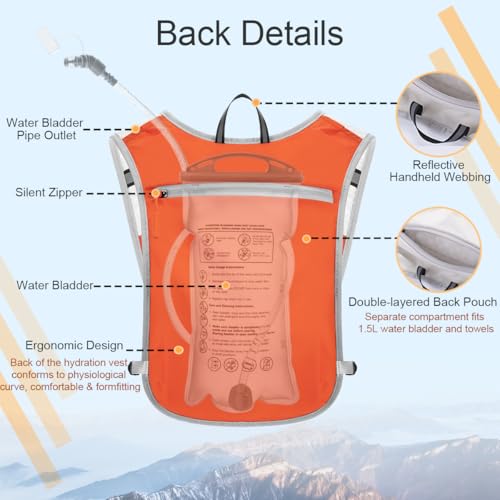Running Vest Hydration Backpack for Men Women, Lightweight Breathable Hydration Packs, Adjustable Chest Straps Daypack, Reflective Water Running Vest for Marathon, Trail, Hiking, Cycling - color: Orange