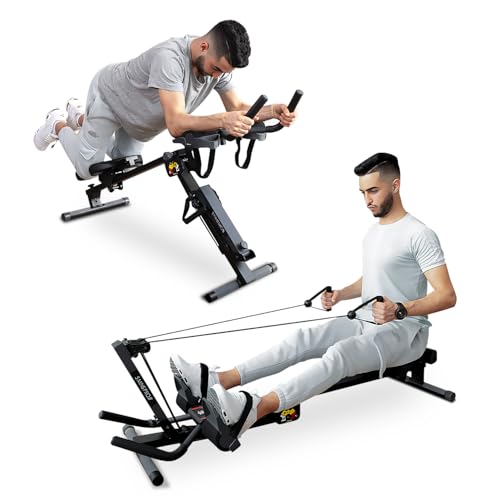 Tousains 3 in 1 Foldable Rowing Machine, AB Machine with 3 Level Angle & Led Monitor, Multi-Functional Rower Fitness Equipment Home Gym Full Body Fitness Machine - color: black