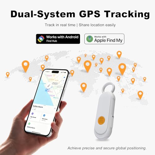 Personal Safety Alarm, Find My Tracker Keychain for Apple & Google, White - color: White