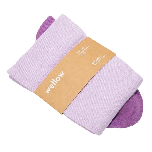 Wellow Wide Calf Compression Socks for Men & Women, 18-25 mmHg Made with Viscose from Bamboo, Nurses & Pregnancy Support, Relieves Swelling, Knee High, LR, Orchid Solid