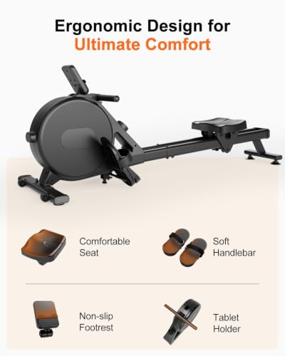 Superun Upgraded Rowing Machines for Home, Magnetic Rowing Machine with 32 Levels, Rower Machine of Quiet Resistance & 300LBS Weight Capacity, Row Machine with LED Monitor, App Supported - color: Dark Black