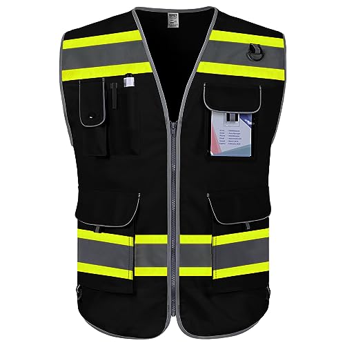 TCCFCCT Safety Vest for Men 9 Pockets High Visibility Vest, DB-Black, L - color: Black-bison 05d, size: Large