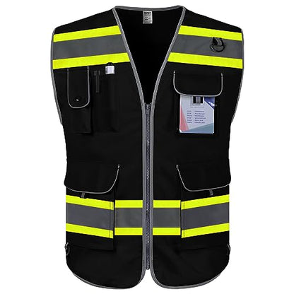 TCCFCCT Safety Vest for Men 9 Pockets High Visibility Vest, DB-Black, L - color: Black-bison 05d, size: Large