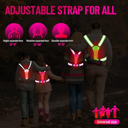 Led Reflective Vest Running Gear, Light Up Vest for Night Walking, High Visibility USB Rechargeable Adjustable Running Lights for Runners Walkers Men Women Kids - color: Rose Red