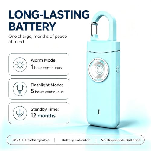 Personal Alarm Keychain 130dB Loud Siren, USB-C Safety Alarm with LED Flashlight & Strobe Light, Emergency Panic Button for Women, Elderly, Seniors, Night Running, Outdoor Travel (Blue) - color: Blue