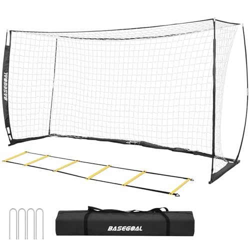 BaseGoal Soccer Goal for Backyard,with Bow Frame and Agility Ladder - size: 12x6 ft
