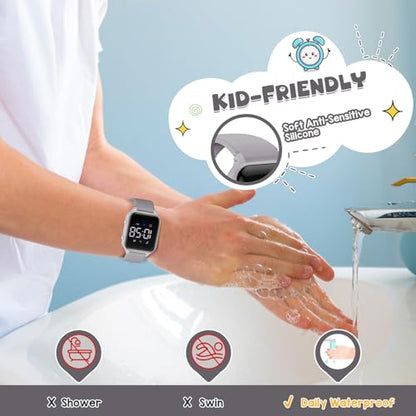 Kids Digital Watches for Boys Girls, Sports Watch with Fitness Tracker, Pedometer, Alarm Clocks, Stopwatch, No App Needed Waterproof Kids Watch, Gift for Teens Student Girls Boys Ages 5-14 - color: L6615E-Grey