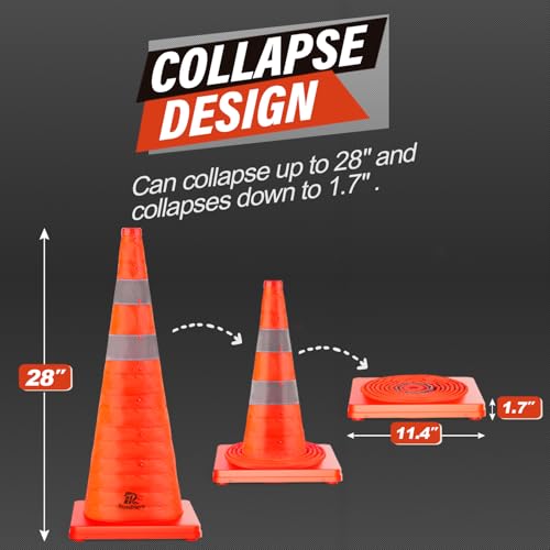 RoadHero 28 Inch 4 Pack Collapsible Traffic Safety Cones with Bag,Orange - size: 28 Inch (Pack of 2)