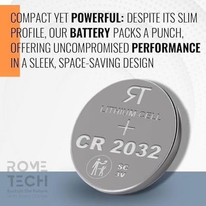 Rome Tech CR2032 Battery Replacement Compatible with 010-12883-00, EZON T007A11, Powrlabs Heart Rate Monitor Chest Strap