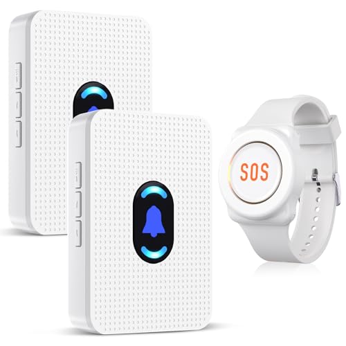 Daytech Wireless Wrist Pager Caregiver Call Button in Home System Watch Alarm Nurse Personal Help Alert for Patients Elderly 1 Watch Call Button 2 plugin Receiver - size: 1 watch+2 receivers