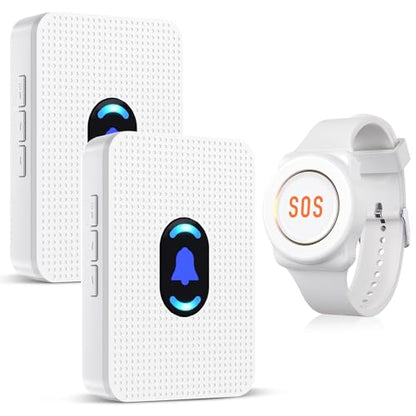 Daytech Wireless Wrist Pager Caregiver Call Button in Home System Watch Alarm Nurse Personal Help Alert for Patients Elderly 1 Watch Call Button 2 plugin Receiver - size: 1 watch+2 receivers