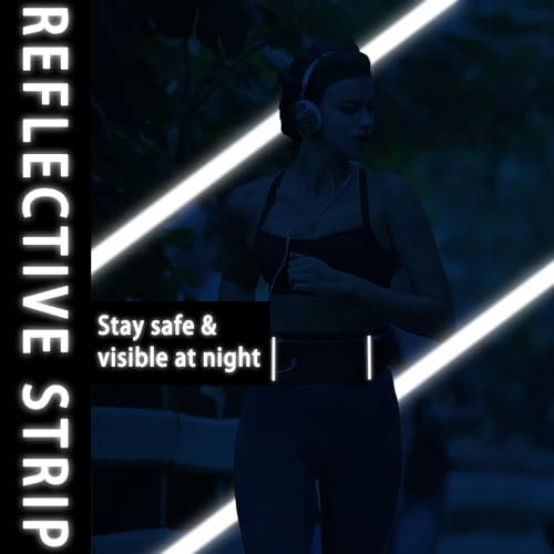Slim Running Belt for Women & Men with Quick-Dry Pockets & Night Reflective. Adjustable Waist Pack for Phone, Keys, Cards, and Cash.