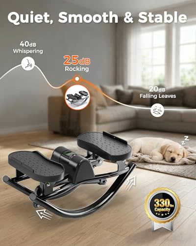 FineWay Upgraded Rock Stepper 2.0 for Exercise at Home, Rocking Stepper Side to Side, Low-Impact Knee-Friendly Exercise Machine with Resistance Bands, LCD Monitor & 330 LBS Capacity, Full Body Workout - color: All Black