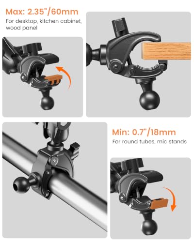 OHLPRO Tablet Holder for Mic Stand, 360° Adjustable Long Arm Tablet & Phone Mount with Clamp, for Treadmill Handlebar, Peloton Bike, Stroller, Wheelchair, Fits 5–13" Devices