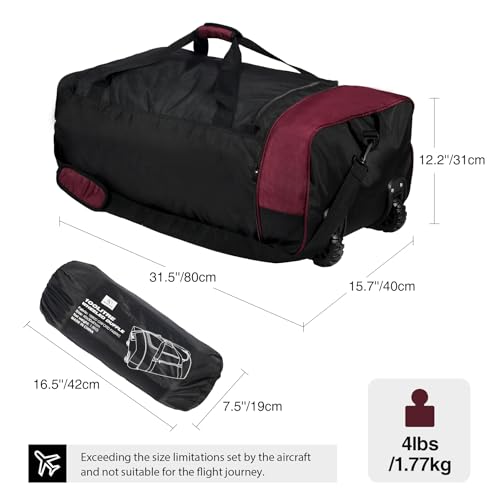 REDCAMP 85L/120L/140L Foldable Duffle Bag with Wheels, Large Travel Duffel Bag - color: 100l Red
