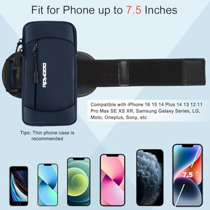 Running Armband Phone Holder, Running Phone Holder for iPhone 13 14 15 16 Pro Max Samsung, Adjustable Elastic Phone Armband, 2 Pockets Cell Phone Holder for Walking Workout Under 7.5 Inch（Blue） - color: 01-Blue