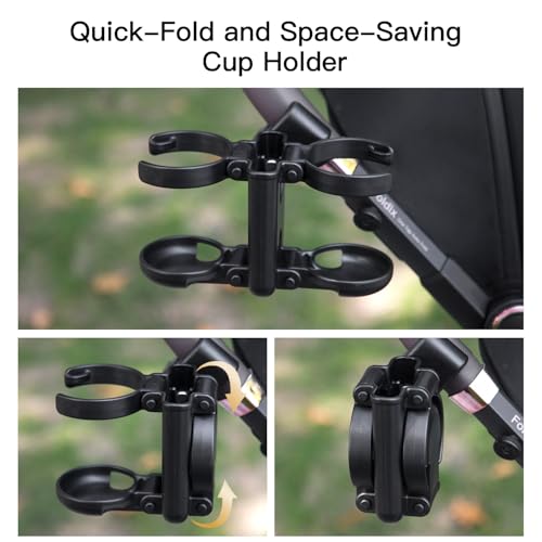Gromast 3 in 1 Foldable Stroller Cup Holder with Phone Holder, 360° Rotatable Bottle Holder, Universal Cup Holder for Baby Stroller, Tricycle - Black - color: Black-3-in-1