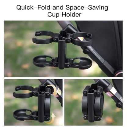 Gromast 3 in 1 Foldable Stroller Cup Holder with Phone Holder, 360° Rotatable Bottle Holder, Universal Cup Holder for Baby Stroller, Tricycle - Black - color: Black-3-in-1