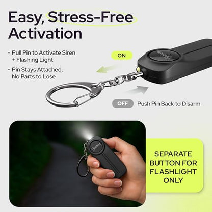 Personal Safety Alarm Keychain for Women, 130dB Siren, 2 Pack Black - color: F - Black&Black