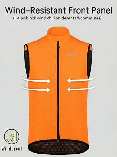 qualidyne Men's Windproof Cycling Vest, Full-Zip Sleeveless Bike Gilet - color: Orange, size: Small