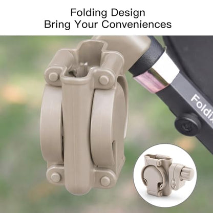 Gromast 3 in 1 Foldable Stroller Cup Holder with Phone Holder, 360° Rotatable Bottle Holder, Universal Cup Holder for Baby Stroller, Tricycle - Khaki - color: Khaki-3-in-1