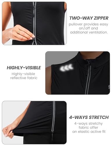Little Donkey Andy Women's Breathable Cycling Vests full Zip Reflective Sleeveless Jerseys Running Biking Shirts 4 Pockets - color: Black, size: X-Large