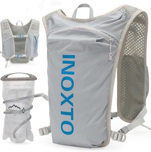 INOXTO Running Hydration Vest Backpack,Lightweight Insulated Pack with 1.5L Water Bladder Bag Daypack for Hiking Trail Running Cycling Race Marathon for Women Men - color: Light gray Blue
