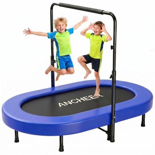 ANCHEER Trampoline for Kids, Toddler Trampoline Indoor Sports and Outdoor Games 56" Kids Rebounder 220LBS Capacity with Adjustable Safety Handrail Foldable Jumper for Boys and Girls - color: Blue