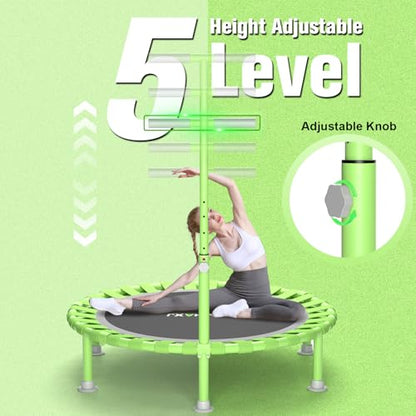 ZCMHAXJ Foldable Mini Trampoline, 40" Rebounder Trampoline for Adults & Kids, 450lbs Capacity with T-Shaped Adjustable Bar, Indoor Fitness Workout Exercise Equipment - color: Green