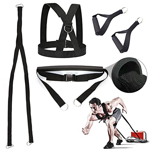Exercise Resistance Fitness Bands Set Workout Equipment Double Endurance Weight Sled Harness Kits Sled Pulling Strap for Running Sprinting Resistance Speed Agility Training, Black - color: BACK-9.8FT