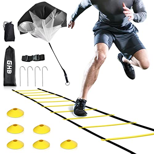GHB Pro Agility Ladder 12 Rung 20ft 6 Cones - color: Yellow-6 Cones