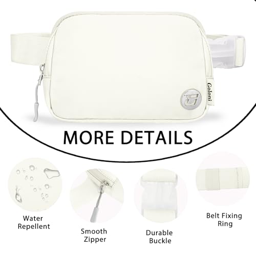 Goloni Women Waterproof Crossbody Fanny Pack Adjustable 1.1L Waist Belt Bag - color: White