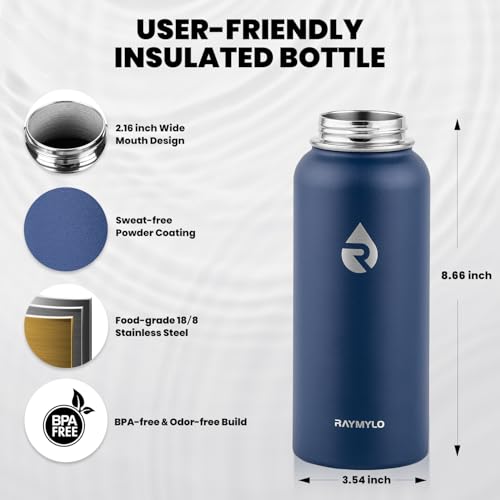 RAYMYLO Insulated Water Bottle 32 oz, Triple Wall Vacuum Stainless Steel - color: Dark Blue, size: 32 Ounces