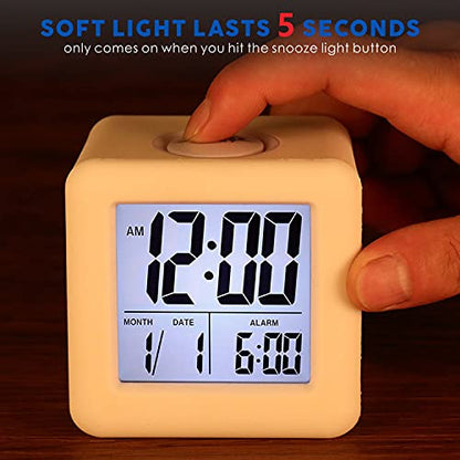 Plumeet Easy to Set Digital Travel Alarm Clock, Snooze Function, Soft Night Light, Large Screen time and Month and Date Display and Alarm, Progressive Sound Alarm and Handy Size (White) - color: White