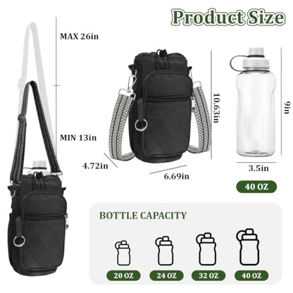 Water Bottle Bag Crossbody with Adjustable Strap, Insulated Water Bottle Sling Bag with Phone Pocket for Hiking - color: Black