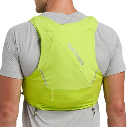 Nathan Hydration Vest 12L for Running & Hiking - Quick-Fit Adjustments, Breathable Mesh, 1.6L Insulated Bladder, Lightweight 8.8 oz, 6 Power Mesh Pockets, Diagonal Zip - Pinnacle Pro - size: X-Large, style: Finish Lime/Reflective Silver