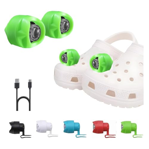 RAHAN 2 Pcs Rechargeable Clog Lights for Shoes Headlights Camping Lights Flashlights Cute Shoe Charms Accessories for Adults Novelty Clip on Clog Light for Camping Essential, Dog Walking - color: -Green