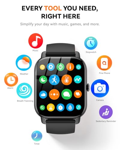 Smart Watch for Men Women,1.85 inch HD Screen Bluetooth Fitness Tracker Step Counter/Sleep Monitor,110+ Sports Modes,IP68 Waterproof Smart Watch Compatible with iPhone Samsung Android Phone, Black - color: Black