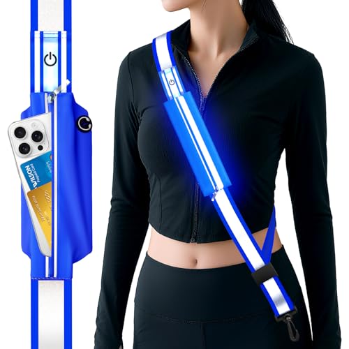 LED Reflective Belt Sash, Rechargeable LED Light Night Safety Walking Gear, High Visibility Adjustable Reflective Gear for Runners Walkers Cyclists at Night (Blue) - color: Blue