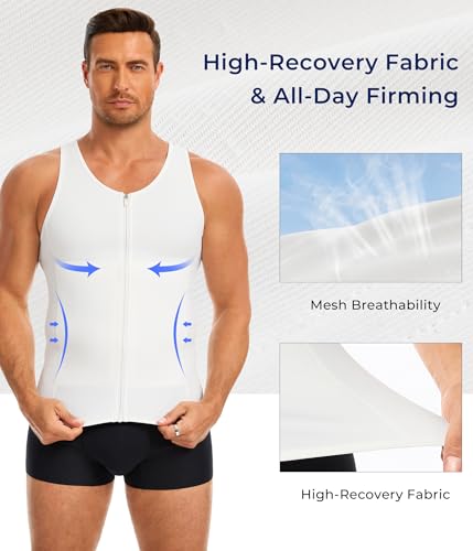 TAILONG Men's Compression Shirt - Shapewear Slimming Undershirt Tummy Control & Gynecomastia Vest Body Shaper Tank Top - color: White, size: Small