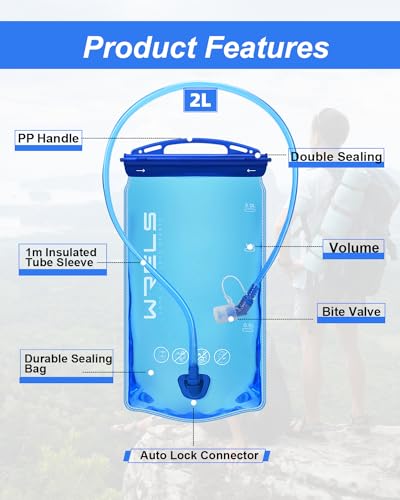 WRELS Hydration Bladder,1L/1.5L/2L/3L Water Bladder for Hydration Pack,BPA-Free Leakproof Water Reservoir for Hiking Running Camping Cycling - size: 1.5L—Blue