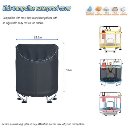 XCZ outdoor trampoline cover, suitable for 60 inch children's round trampoline. Using 600D Oxford cloth, waterproof/sun resistant. Full coverage, black. - size: 62" Dia x 57" H