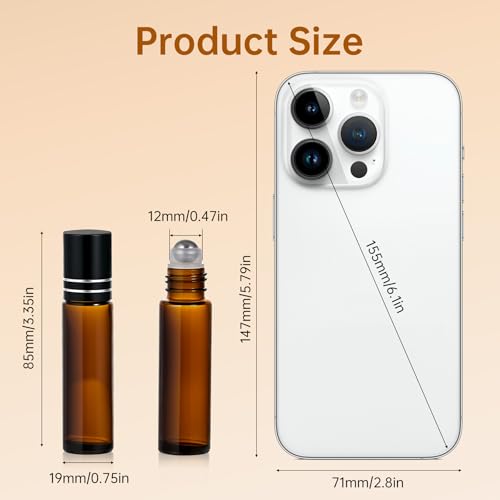 30 Pack 10ml Essential Oil Roller Bottles,Amber Glass Roller Bottles
