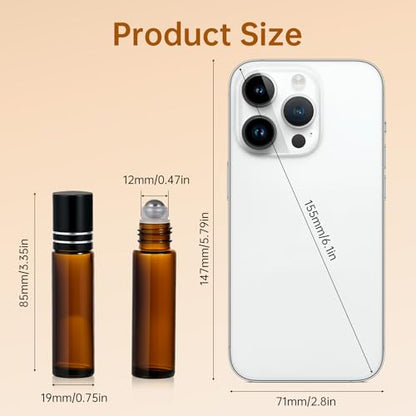 30 Pack 10ml Essential Oil Roller Bottles,Amber Glass Roller Bottles