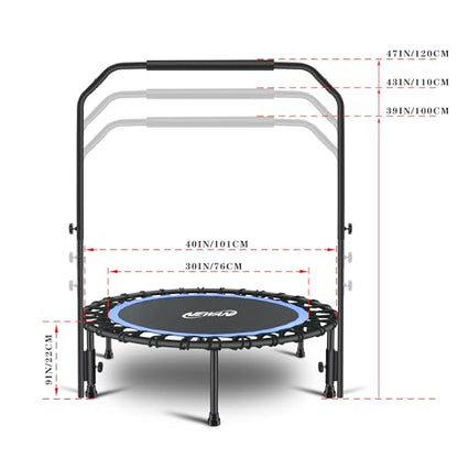 Newan 40" Silent Mini Trampoline with Adjustable Handle Bar Fitness Trampoline Bungee Rebounder Jumping Cardio Trainer Workout for Adults - Max Limit 330 lbs - color: blue