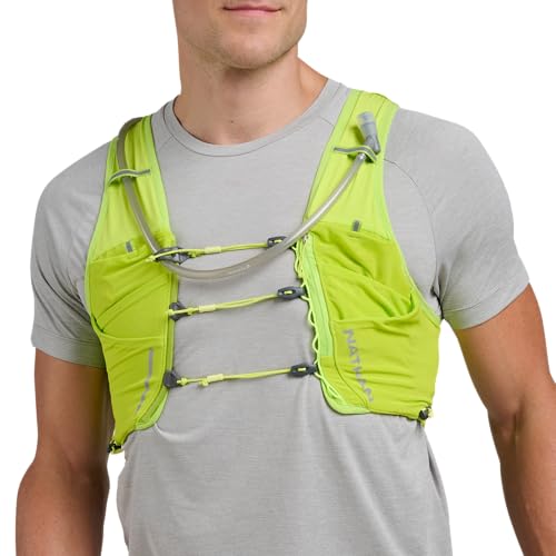 Nathan Hydration Vest 12L for Running & Hiking - Quick-Fit Adjustments, Breathable Mesh, 1.6L Insulated Bladder, Lightweight 8.8 oz, 6 Power Mesh Pockets, Diagonal Zip - Pinnacle Pro - size: Medium, style: Finish Lime/Reflective Silver