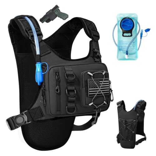 Outdoor Hydration Vest for Running & Hiking, Lightweight Breathable Water Backpack with 2.0L Bladder, Bounce-Free Chest Pack for Marathon, Cycling, Trekking for Men and Women - color: Black
