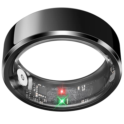 Smart Ring for Men, Fitness & Activity Tracker with Blood Pressure/Heart Rate Monitor, Sleep Tracker, Step Counter, IP68 Waterproof Ring for iOS & Android, Fast Charge, No Subscription (Black,Size11) - color: Black, size: 11