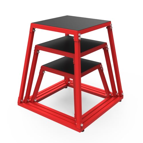Garvee Steel Plyo Box for Exercise, Plyometric Jumping Box Metal Exercise Step Up Box with Anti-Slip Surface for Home Gym Training,Single and Set - color: Red, size: 12/18/24 inch