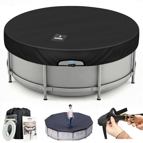 SIHAIAN 18 Ft Round Pool Cover, with Automatic Drain Pool Cover, Patented One-Piece Tensioning System Above Ground Pool Cover, Preventing Waterlogging, Yarn-Dyed Oxford Fabric Solar Pool Cover - size: 18Ft(Round)